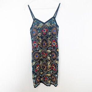 Vintage 100% Silk Beaded Mini Dress - Size Small - Alexa Brand